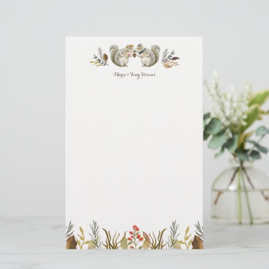 Rustikale Boho Woodland Eichhörnchen Wasserfarbenh Briefpapier (Stehend Vorderseite)
