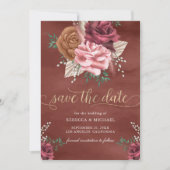 Rustikale Boho-Zimtrose Florale Hochzeit Save The Date (Vorderseite)