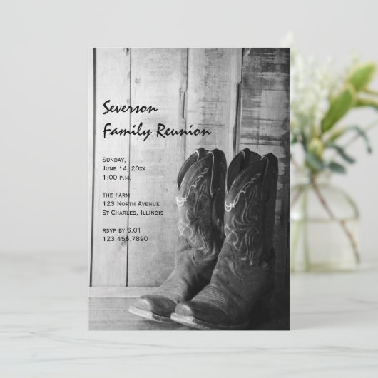 Rustikale Boots Country Family Wiedersehen Einladung (Stehend Vorderseite)