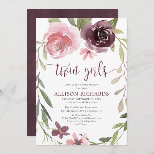 Rustikale Bordeaux-Dusche, duftende junge Mädchen Einladung (Vorne/Hinten)