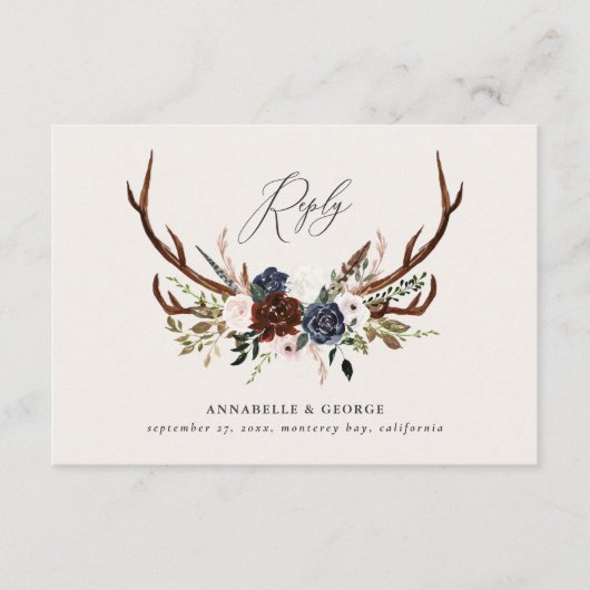 Rustikale Bordeaux-Hochzeit Begleitkarte (Vorderseite)