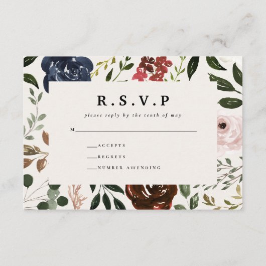 Rustikale Bordeaux-Hochzeit Begleitkarte (Rückseite)