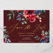 Rustikale Bordeaux-Hochzeit mit Blumenzwiebeln ret Folieneinladung (Vorderseite)