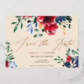 Rustikale Bordeaux-Hochzeit mit Blumenzwiebeln ret Folieneinladung (Vorderseite)