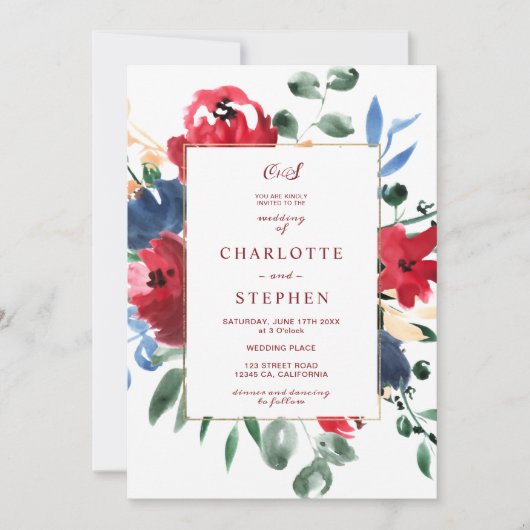 Rustikale bordeauxfarbene Goldhochzeit Einladung (Vorderseite)