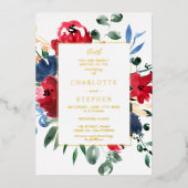 Rustikale bordeauxfarbene Goldhochzeit Folieneinladung (Vorderseite)