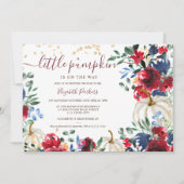 Rustikale bordeauxfarbene Kürbis Herbst Babydusche Einladung (Vorderseite)