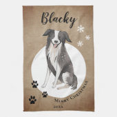 Rustikale Border Collie Zeichnend Paw frohe Weihna Geschirrtuch (Vertikal)