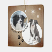Rustikale Border Collie Zeichnend Paw frohe Weihna Keramikornament (Links)