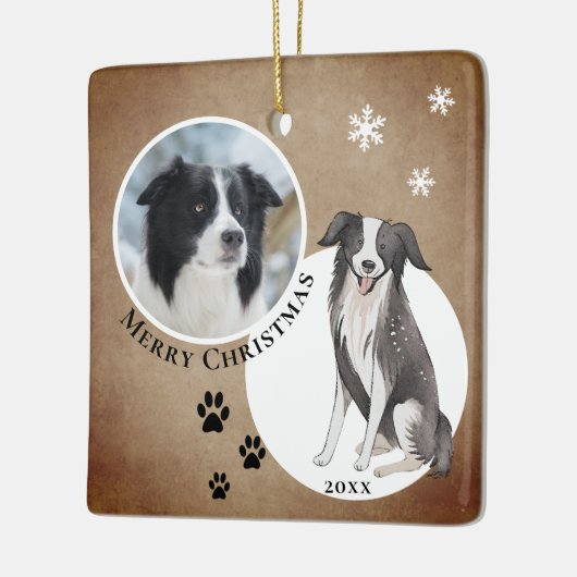 Rustikale Border Collie Zeichnend Paw frohe Weihna Keramikornament (Links)