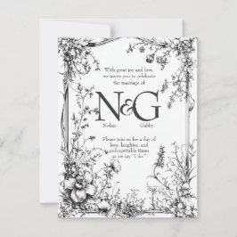 Rustikale Botanica, Schwarz-Weiß-Hand-Dragee Einladung