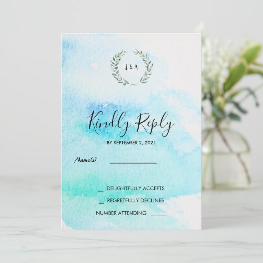 Rustikale botanische Aquarellfarben Blätter Hochze Einladung (Stehend Vorderseite)