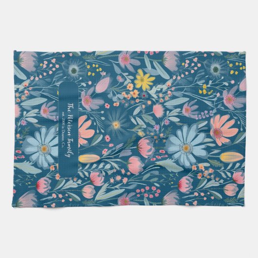 Rustikale botanische Aquarellfarben Blume Familien Geschirrtuch (Horizontal)