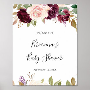 Rustikale Botanische Babydusche Begrüßung Poster