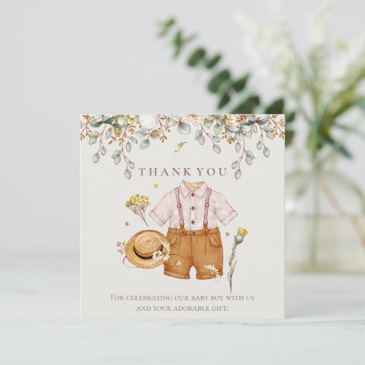 Rustikale Botanische Babydusche Danke Karte (Stehend Vorderseite)