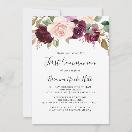 Rustikale botanische Blätter Erste Kommune Einladung (Vorderseite)