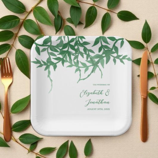 Rustikale Botanische Blätter Hochzeit Pappteller
