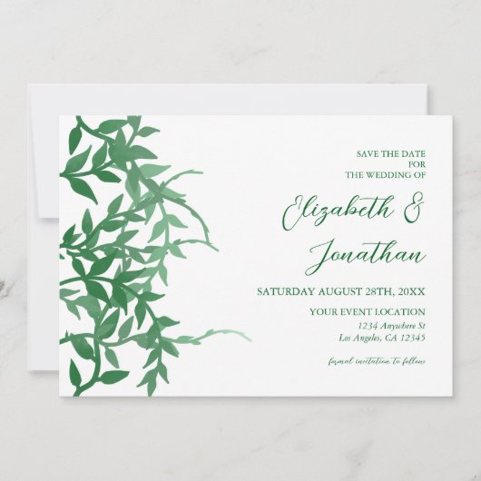 Rustikale Botanische Blätter Hochzeit Save The Date (Vorderseite)