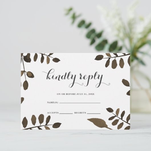 Rustikale botanische Blätter Hochzeit von RSVP (Stehend Vorderseite)