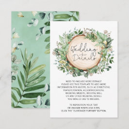 Rustikale botanische Blätter Hochzeiten Details Begleitkarte