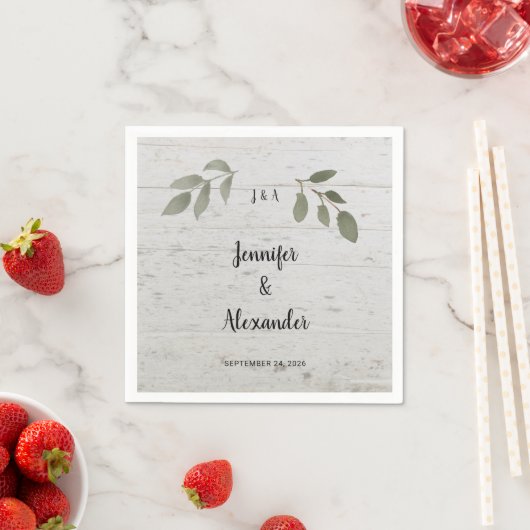 Rustikale botanische Blätter Monogramm Hochzeit Serviette (Beispiel)