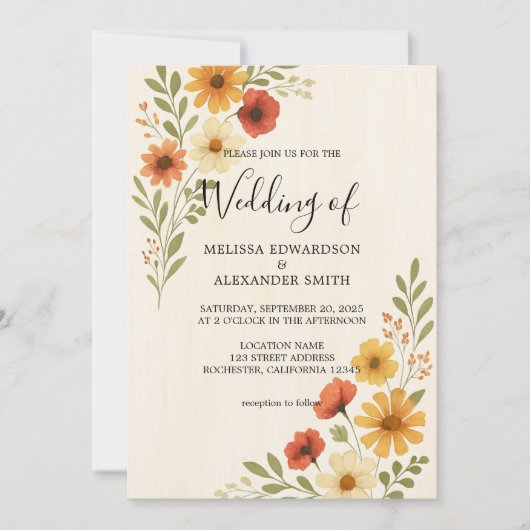 Rustikale botanische Blume Einladung (Vorderseite)