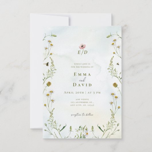 Rustikale botanische Blume Einladung (Vorderseite)