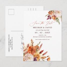 Rustikale botanische Blumenterrakotta-Hochzeit im Ankündigungspostkarte