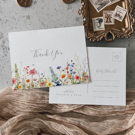 Rustikale botanische Danksagung Wiese Postkarte