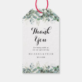 Rustikale botanische Eukalyptus-Grünzeug-Hochzeit Geschenkanhänger (Rückseite)