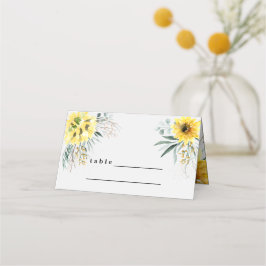 Rustikale, botanische Eukalyptus-Sonnenblume Platzkarte