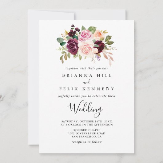 Rustikale Botanische Front- & Back-Hochzeit Einladung (Vorderseite)