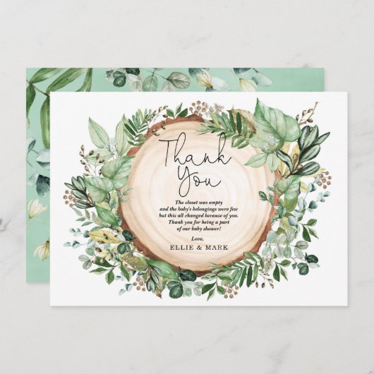 Rustikale Botanische Gartenwälder Kinderdusche Dankeskarte (Vorne/Hinten)