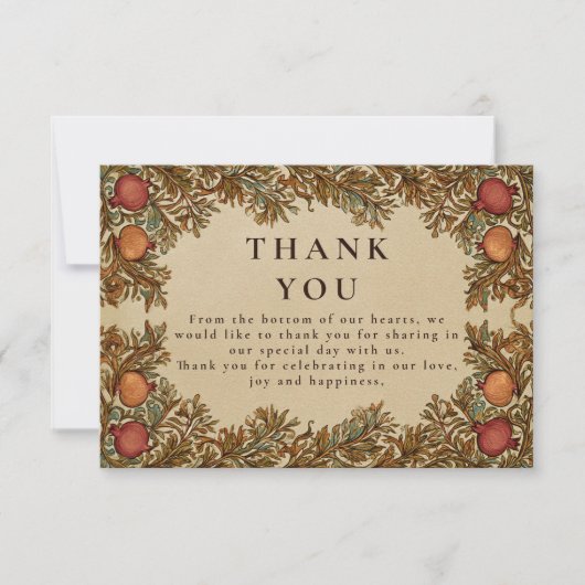 Rustikale Botanische Granatapfel-Hochzeit Dankeskarte (Vorderseite)