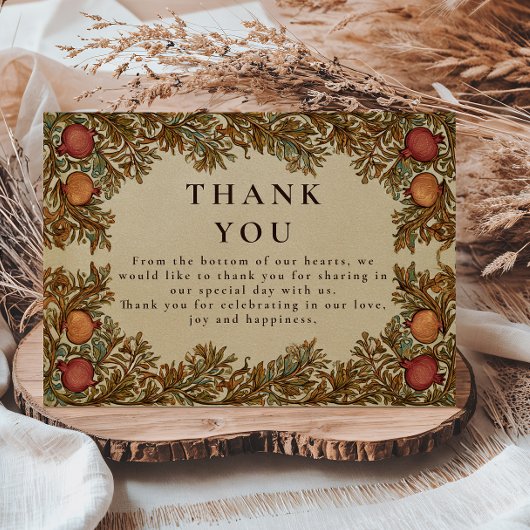 Rustikale Botanische Granatapfel-Hochzeit Dankeskarte