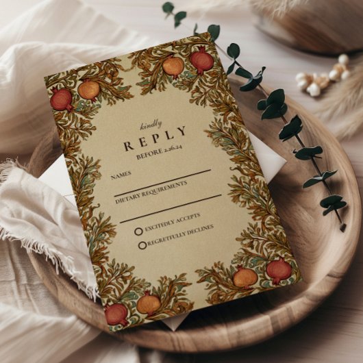 Rustikale Botanische Granatapfel-Hochzeit RSVP Karte