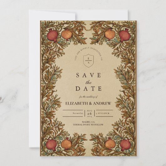 Rustikale Botanische Granatapfel-Hochzeit Save The Date (Vorderseite)