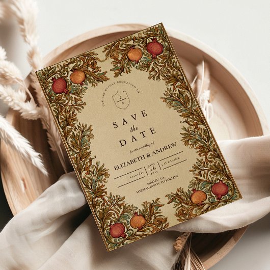 Rustikale Botanische Granatapfel-Hochzeit Save The Date