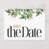 Rustikale Botanische Grün- und Goldfolienhochzeit Ankündigungspostkarte (Vorderseite)