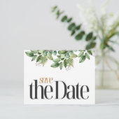 Rustikale Botanische Grün- und Goldfolienhochzeit Ankündigungspostkarte (Stehend Vorderseite)