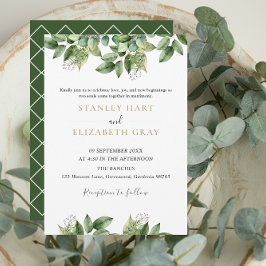 Rustikale Botanische Grün- und Goldfolienhochzeit Einladung