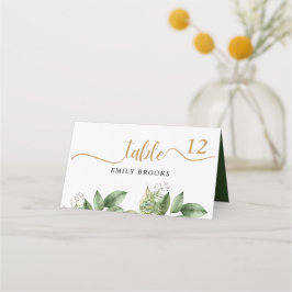 Rustikale Botanische Grün- und Goldfolienhochzeit Platzkarte