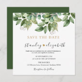 Rustikale Botanische Grün- und Goldfolienhochzeit Save The Date (Vorne/Hinten)