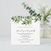 Rustikale Botanische Grün- und Goldfolienhochzeit Save The Date (Stehend Vorderseite)