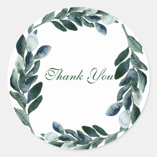 Rustikale botanische grüne Wasserfarben Blätter Vi Runder Aufkleber (Vorderseite)