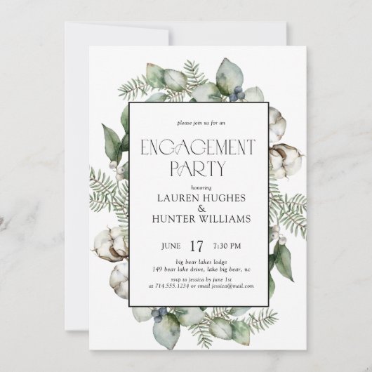 Rustikale Botanische Grünen Winter-Engagement Part Einladung (Vorderseite)