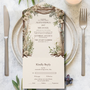 Rustikale botanische Grünzeug-Hochzeit All In One Einladung