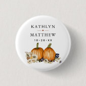Rustikale botanische Herbst-Kürbis-Hochzeit Button (Vorderseite)