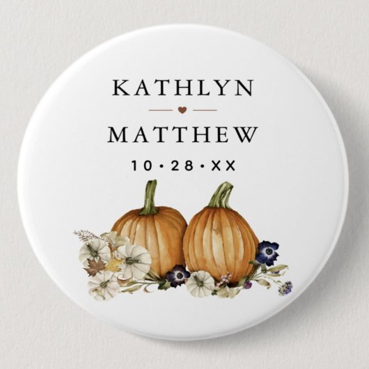 Rustikale botanische Herbst-Kürbis-Hochzeit Button