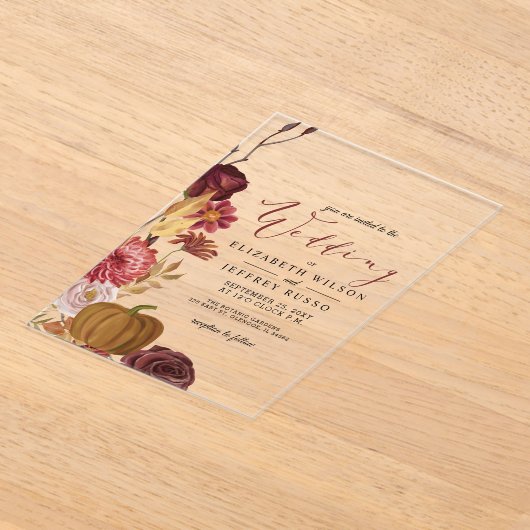 Rustikale Botanische Herbstkürbis Acryleinladungen (Ablage )